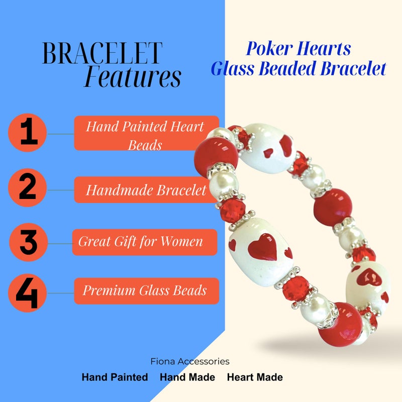 fiona Casino Playing Poker Card Glass Beaded Bracelet, Gift For Women, 1 pc (Red Heart) - Image 5