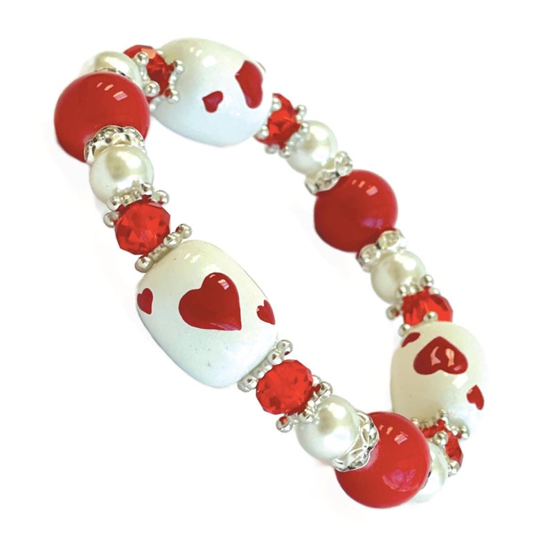 fiona Casino Playing Poker Card Glass Beaded Bracelet, Gift For Women, 1 pc (Red Heart) - Image 1