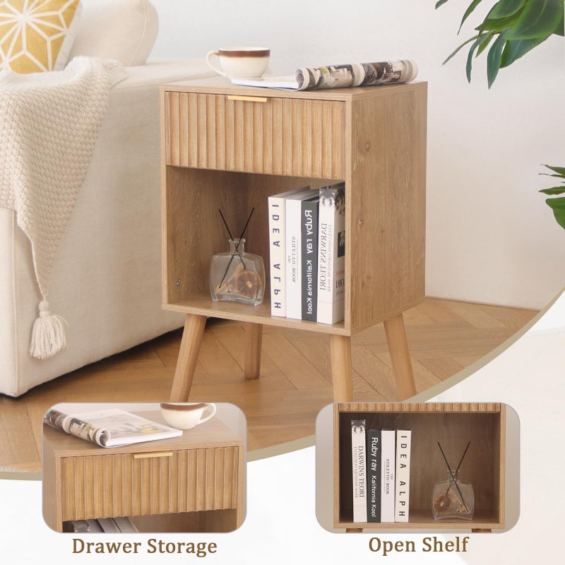 Fultyle Night Stand with Drawer, Mid Century Nightstand with Storage, Modern Fluted Bedside Table Bedroom Living Room for Small Space, Office (Rustic Walnut) - Image 5