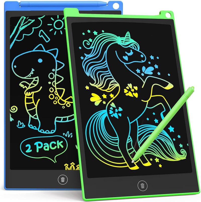 TECJOE LCD Writing Tablet, 8.5 Inch 2 Pack Colorful Doodle Board Drawing Tablet for Kids, Kids Travel Games Activity Learning Toys Birthday Gifts for 3 4 5 6 Year Old Boys and Girls, Blue Green - Image 1