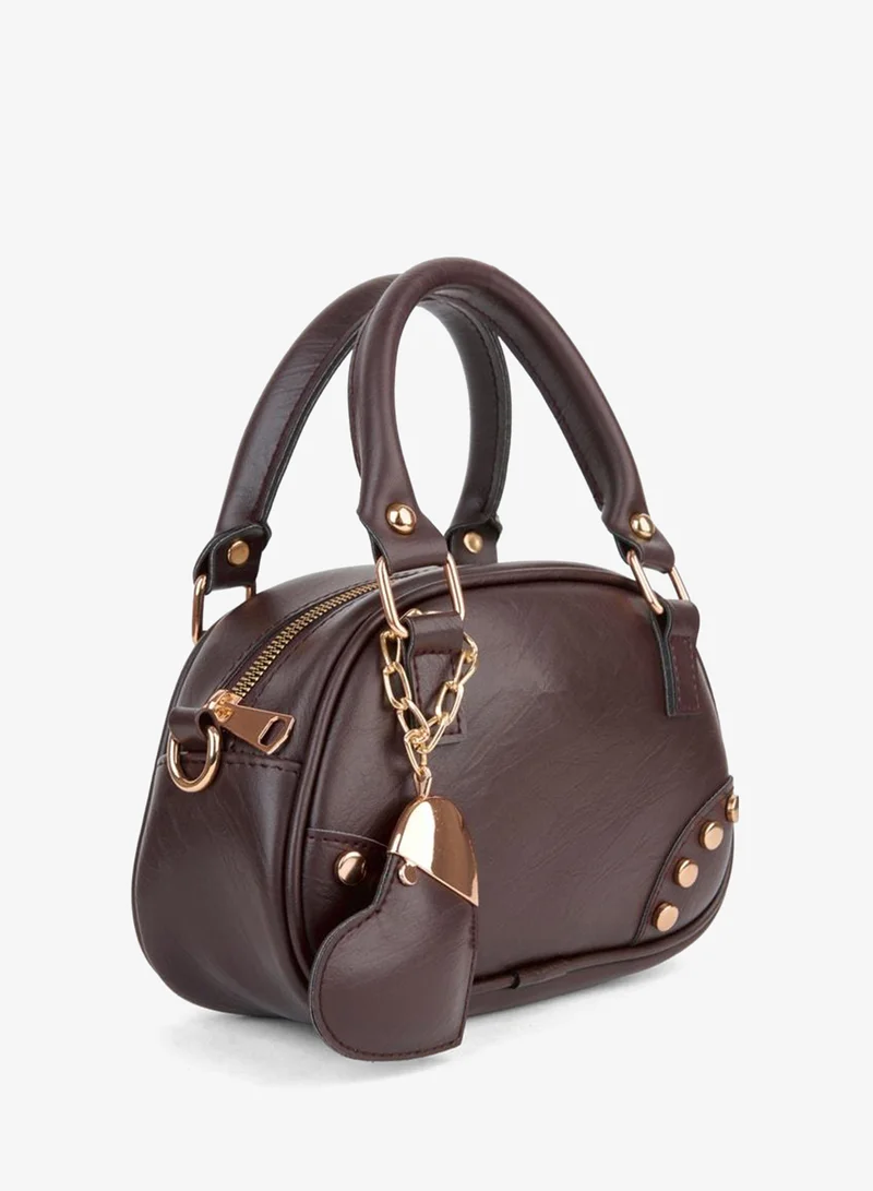 Women's Ruby Brown Heart Charm Detailed Adjustable Strap Zipper Closure Hand, Arm, and Shoulder Bag.