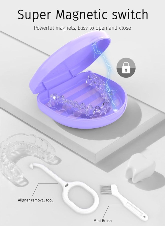 HEMILAB Retainer Case, Compatible with Invisalign, Vivera, Slim Aligner Case with Vent Holes, Portable Orthodontic Container with Removal Tool, Brush and Lanyard, Purple - Image 3
