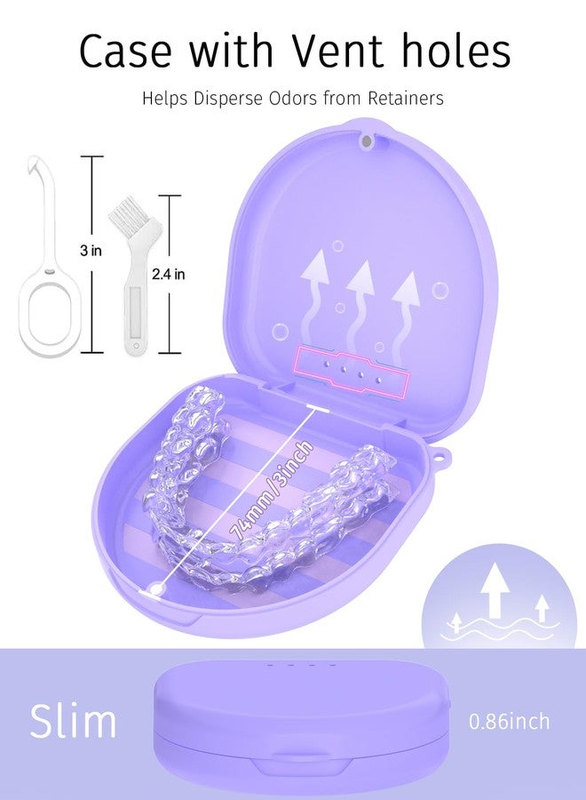 HEMILAB Retainer Case, Compatible with Invisalign, Vivera, Slim Aligner Case with Vent Holes, Portable Orthodontic Container with Removal Tool, Brush and Lanyard, Purple - Image 4