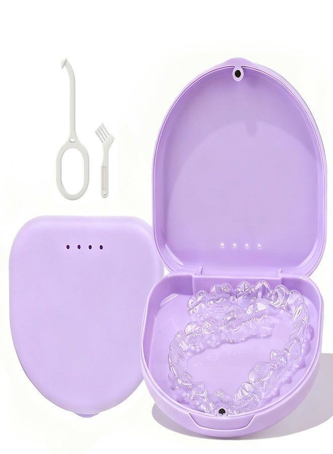 HEMILAB Retainer Case, Compatible with Invisalign, Vivera, Slim Aligner Case with Vent Holes, Portable Orthodontic Container with Removal Tool, Brush and Lanyard, Purple - Image 1