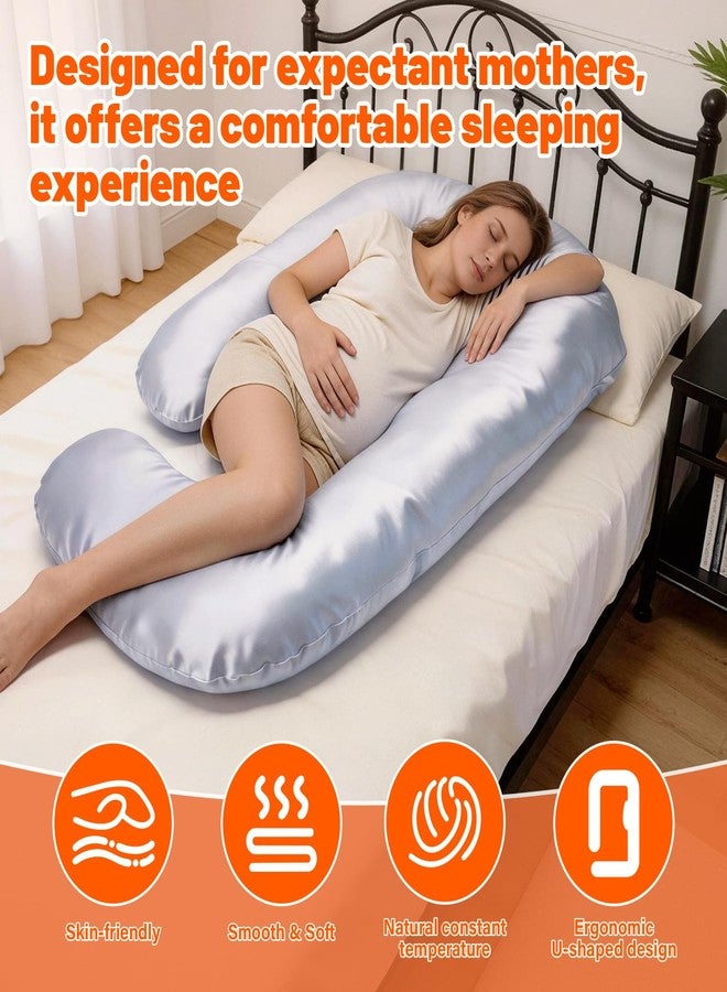 JZHLLA Maternity Pillow Cover, Silky Satin Fabric Removable & Washable U-Shaped Smooth Pregnancy Pillow Cover with Hidden Zip(Grey,1 PCS) - Image 2