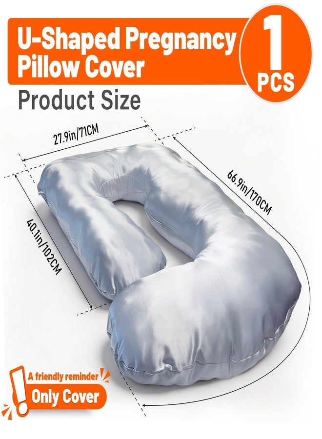 JZHLLA Maternity Pillow Cover, Silky Satin Fabric Removable & Washable U-Shaped Smooth Pregnancy Pillow Cover with Hidden Zip(Grey,1 PCS) - Image 3
