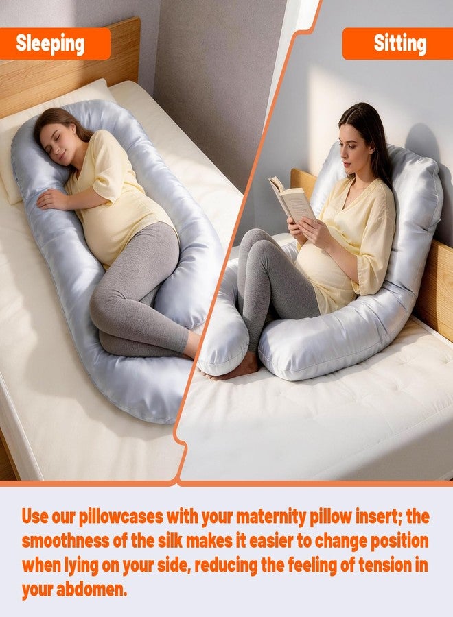 JZHLLA Maternity Pillow Cover, Silky Satin Fabric Removable & Washable U-Shaped Smooth Pregnancy Pillow Cover with Hidden Zip(Grey,1 PCS) - Image 5