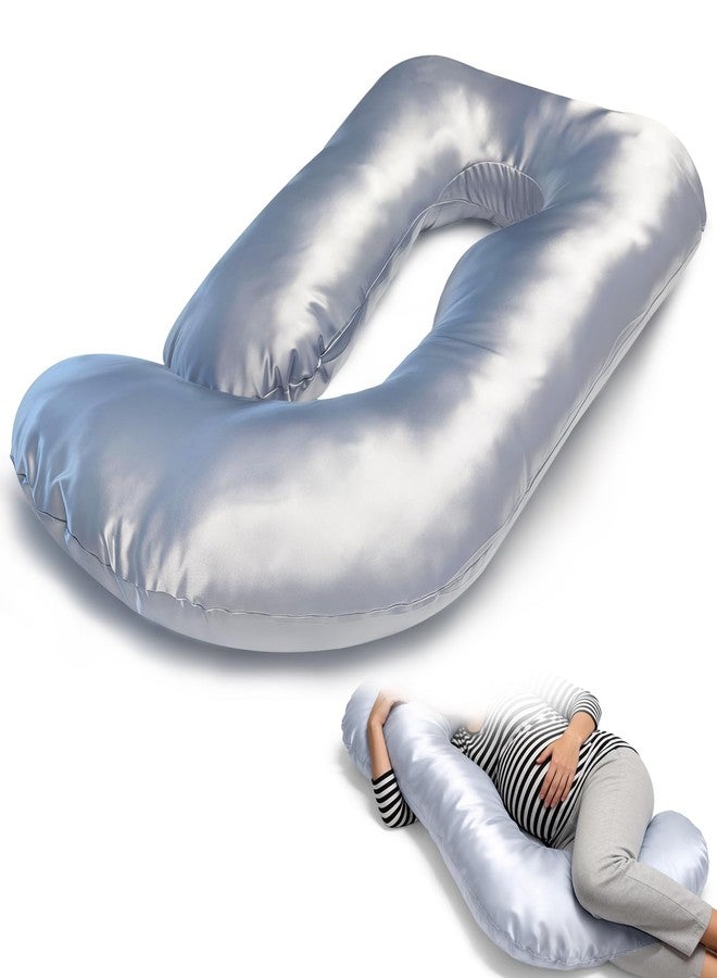 JZHLLA Maternity Pillow Cover, Silky Satin Fabric Removable & Washable U-Shaped Smooth Pregnancy Pillow Cover with Hidden Zip(Grey,1 PCS) - Image 1