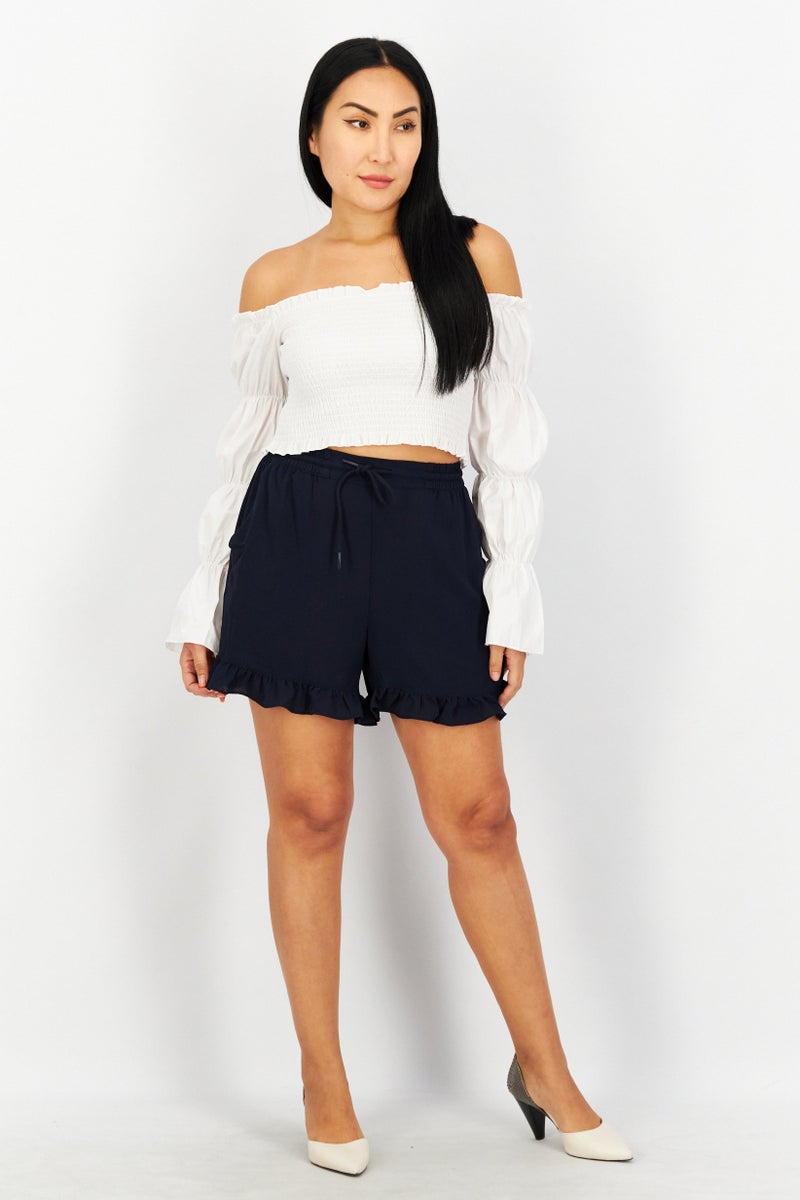 NA-KD Women Drawstring Plain Basic Shorts, Dark Navy - Image 4