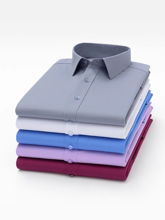 Bamboo Fiber Non-ironing Shirt Men's Long-sleeved Elastic Anti-wrinkle Professional Work Clothes Solid Color Slim-fit Business Shirt - Image 3