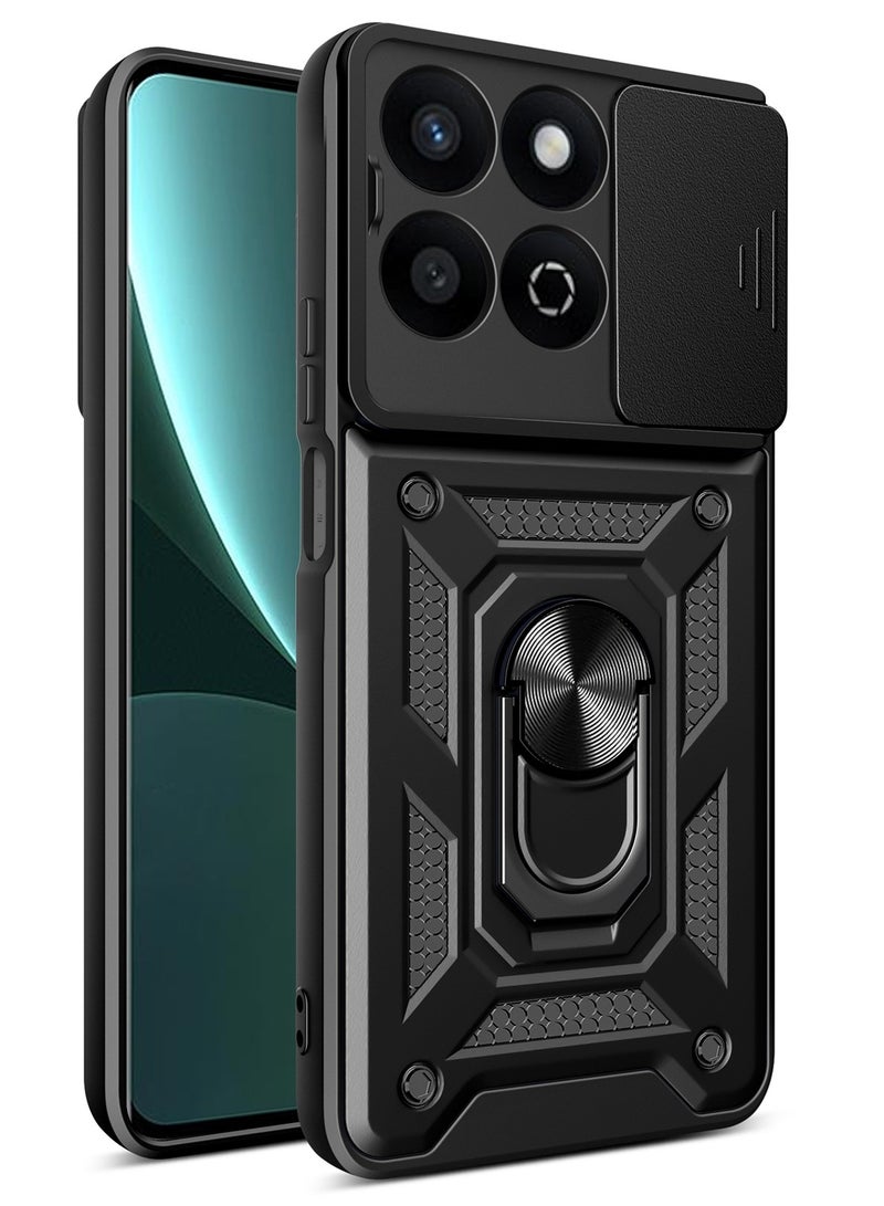 Case Cover Shockproof Window Protective Case with Camera Protection and Metal Ring Compatible with   Honor x7c / Honor 200 smart (Black) - Image 1