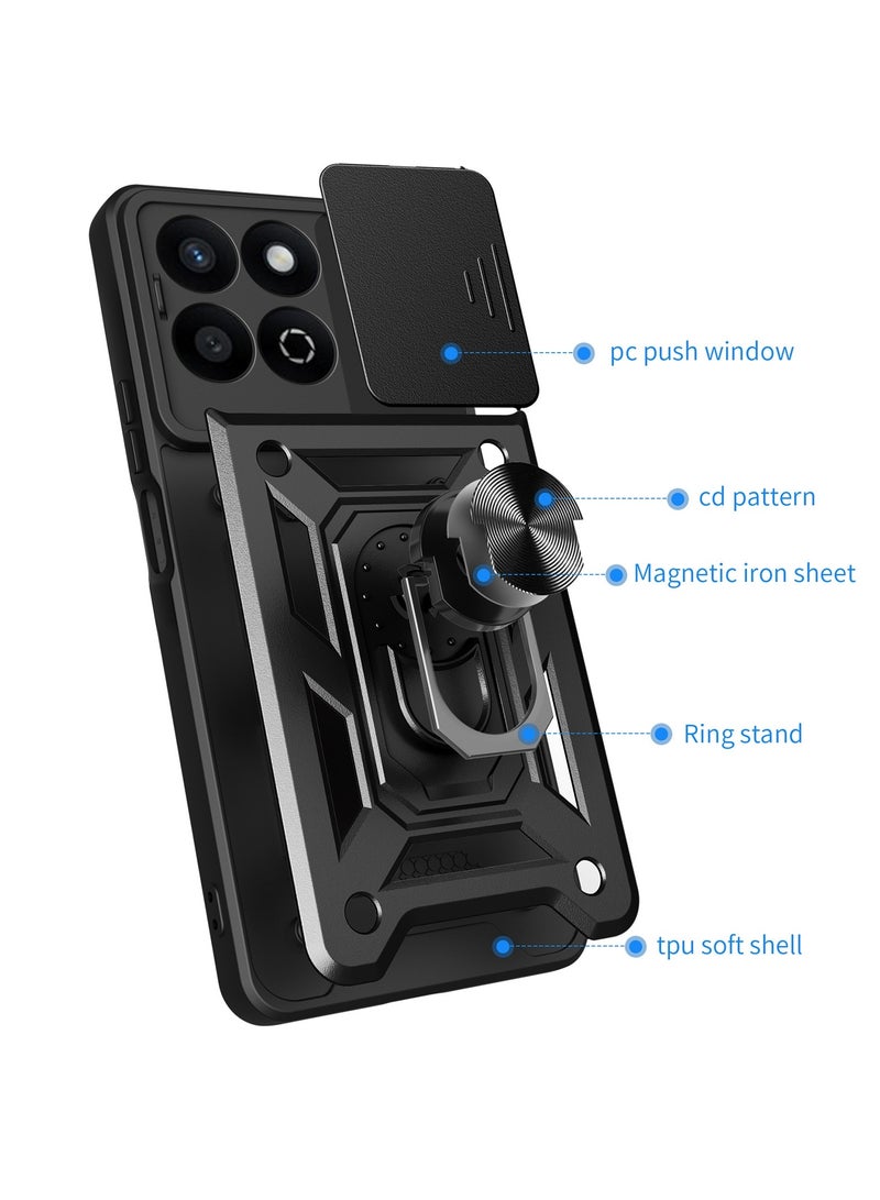 Case Cover Shockproof Window Protective Case with Camera Protection and Metal Ring Compatible with   Honor x7c / Honor 200 smart (Black) - Image 2