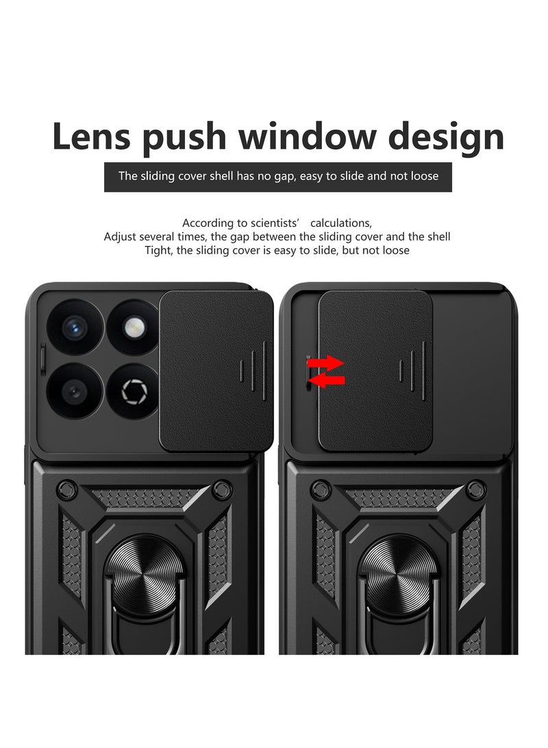 Case Cover Shockproof Window Protective Case with Camera Protection and Metal Ring Compatible with   Honor x7c / Honor 200 smart (Black) - Image 3