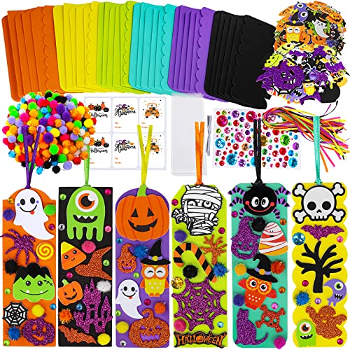 Winlyn 36 Sets Halloween Craft Kits Fall Kids Crafts DIY Halloween Bookmarks Art Sets Pumpkin JackOLantern Bats Monster Foam Stickers Arts and Crafts for Kids Classroom Activities - Image 1