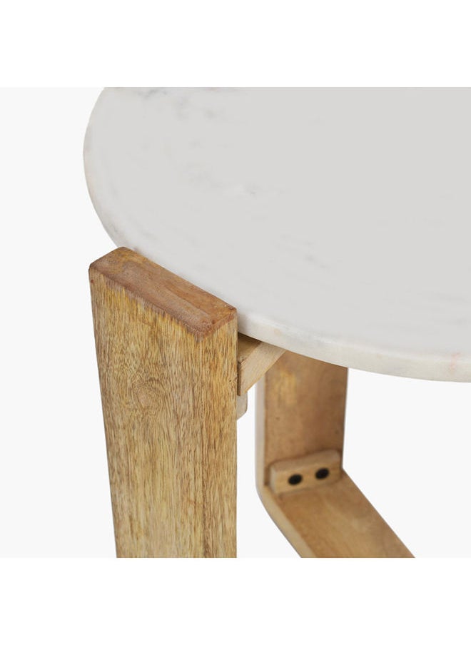 Home Box - Mesa Round Marble Top And Solid Wood End Table 50x45x45 cm - Image 1