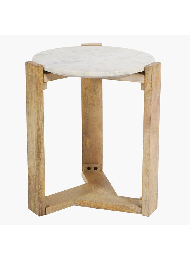 Home Box - Mesa Round Marble Top And Solid Wood End Table 50x45x45 cm - Image 1