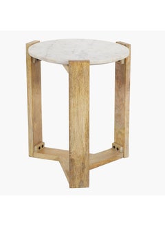 Mesa Round Marble Top And Solid Wood End Table 50x45x45 cm
