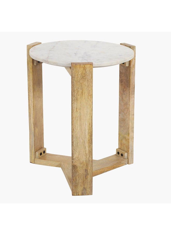Home Box - Mesa Round Marble Top And Solid Wood End Table 50x45x45 cm - Image 1