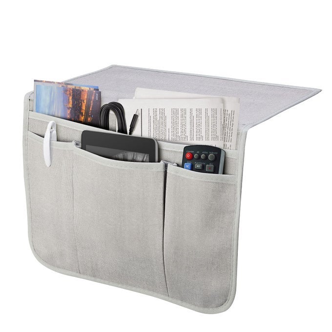 Bedside Caddy Bedside Storage Organizer Magazine Phone Tablet iPad Remote Holder Organizer Caddy for Home College Dorm Bed Sofa Bunk Bed Silver Gray