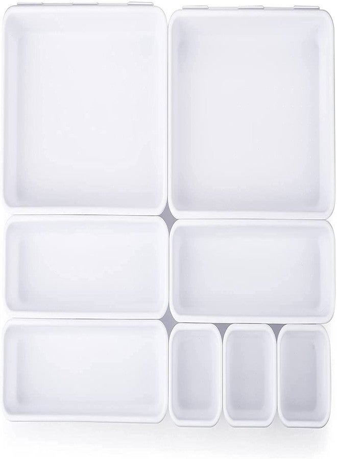 Honexa 8 Pack Interlocking Desk Drawer Organizer,storage organizer for Office,Bathroom, Kitchen, Makeup,Customizable Multi-Purpose Storage,Durable,Easy to Clean(White) - Image 1