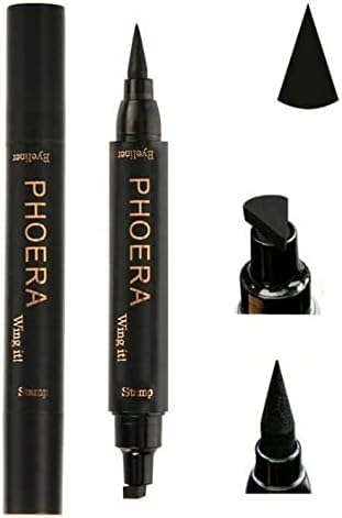 PHOERA 2 in 1 Wing Cat Eye Liner Stamp Winged Long Lasting Liquid Eye Liner Waterproof Smudge proof Makeup Black Eyeliner Pen Winged Eyeliner Pencil AQUAPURITY THICK STAMP