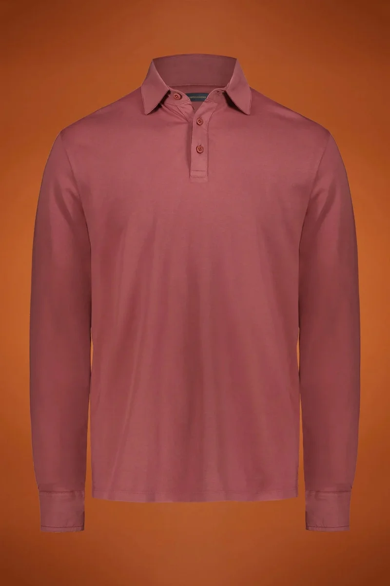 دوبل غانغر Men's long sleeve polo shirt 100% cotton regular fit - Antique Rose