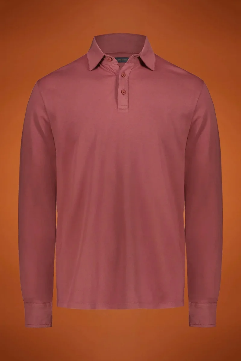 Men's long sleeve polo shirt 100% cotton regular fit - Antique Rose
