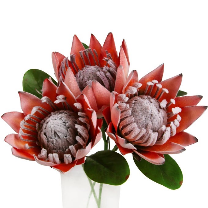 ARTIFICIAL PROTEA CYNAROIDES FOR FLOWER ARRANGEMENTS FAUX PROTEA FOR TABLE DECORATION CENTERPIECES 3 PIECES SILK BOUQUET FOR WEDDING 3 ORANGE