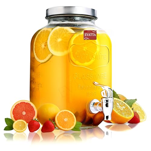EVATTA 4 Litre Glass Water Dispenser with Tap | Leakproof Glass Beverage & Juice Dispenser | Airtight Lid Mason Jar for Detox Water, Lemonade | Home, Kitchen & Restaurant - Image 1
