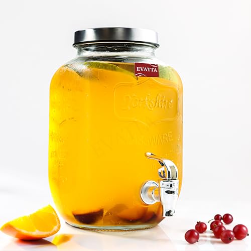 EVATTA 4 Litre Glass Water Dispenser with Tap | Leakproof Glass Beverage & Juice Dispenser | Airtight Lid Mason Jar for Detox Water, Lemonade | Home, Kitchen & Restaurant - Image 2