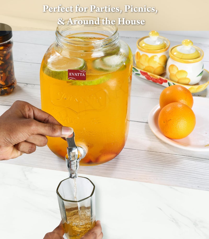 EVATTA 4 Litre Glass Water Dispenser with Tap | Leakproof Glass Beverage & Juice Dispenser | Airtight Lid Mason Jar for Detox Water, Lemonade | Home, Kitchen & Restaurant - Image 3