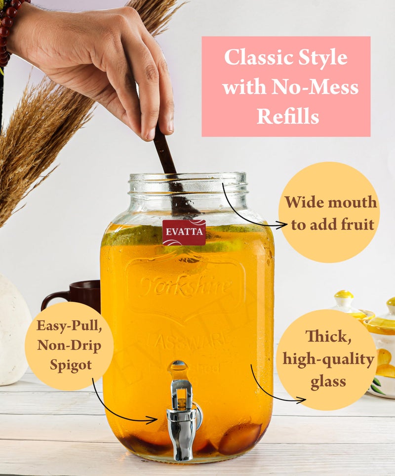 EVATTA 4 Litre Glass Water Dispenser with Tap | Leakproof Glass Beverage & Juice Dispenser | Airtight Lid Mason Jar for Detox Water, Lemonade | Home, Kitchen & Restaurant - Image 4