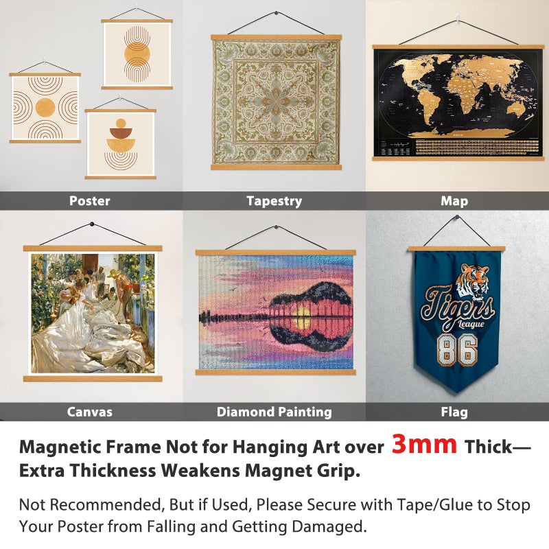 HONKKI Magnetic Poster Hanger Frame For 16X20 16X24 16X22 Movie Music Posters Wall Art  2 Pack Wood Picture Frames For Large Canvas Diamond Map Decor  Living Room Calendar Banner Tapestry Photo Hanging Stand - Image 5