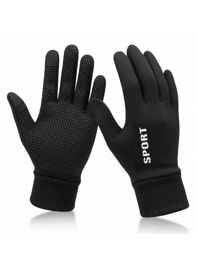 BOFAN Cycling Gloves, Touch Screen Thermal Gloves with Water Resistant Windproof Design, Warm Full Finger Gloves for Men and Women, Running, Driving, Hiking, Work in Cold Weather, Black - Image 1