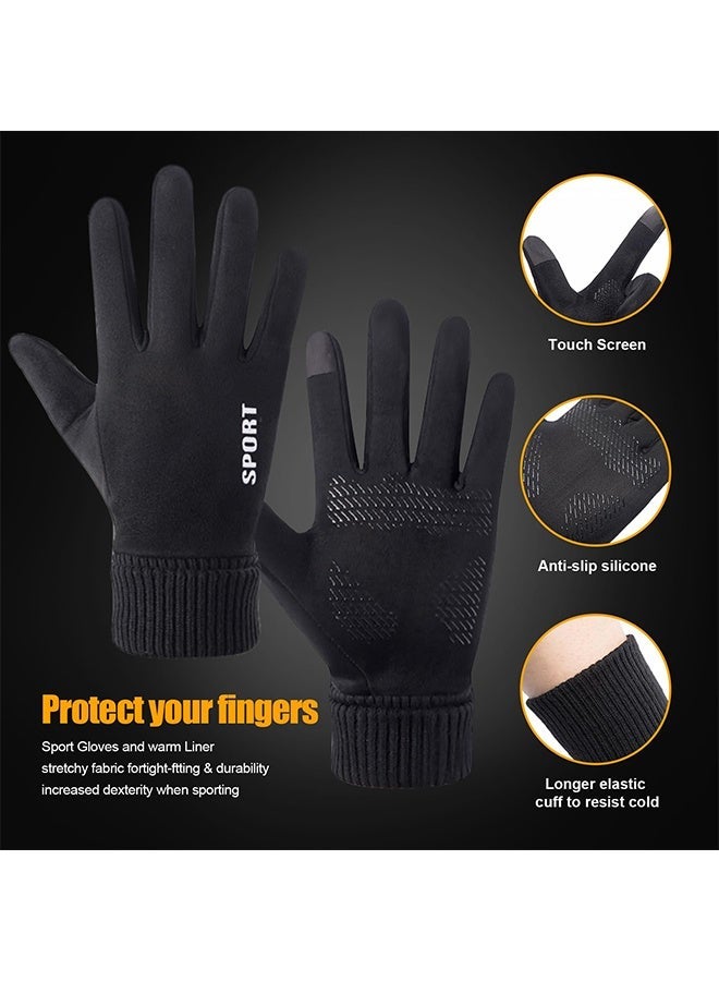 BOFAN Cycling Gloves, Touch Screen Thermal Gloves with Water Resistant Windproof Design, Warm Full Finger Gloves for Men and Women, Running, Driving, Hiking, Work in Cold Weather, Black - Image 3