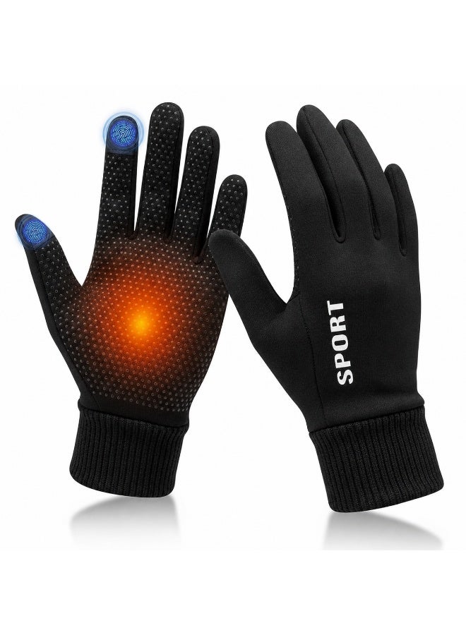 BOFAN Cycling Gloves, Touch Screen Thermal Gloves with Water Resistant Windproof Design, Warm Full Finger Gloves for Men and Women, Running, Driving, Hiking, Work in Cold Weather, Black - Image 1