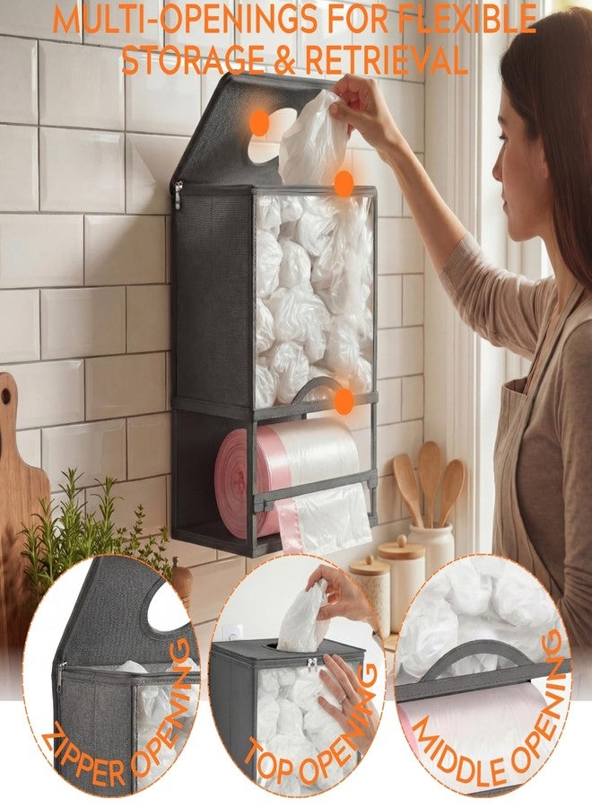 Ofiray-home حامل أكياس بلاستيكية مثبت على الحائط من أوفيراي-هوم - حامل أكياس قمامة متين كبير الحجم 2 في 1 مع موزع لفائف القمامة ولفائف مناشف ورقية للمنزل والمطبخ وخزائن الملابس والحوض (رمادي) - Image 5