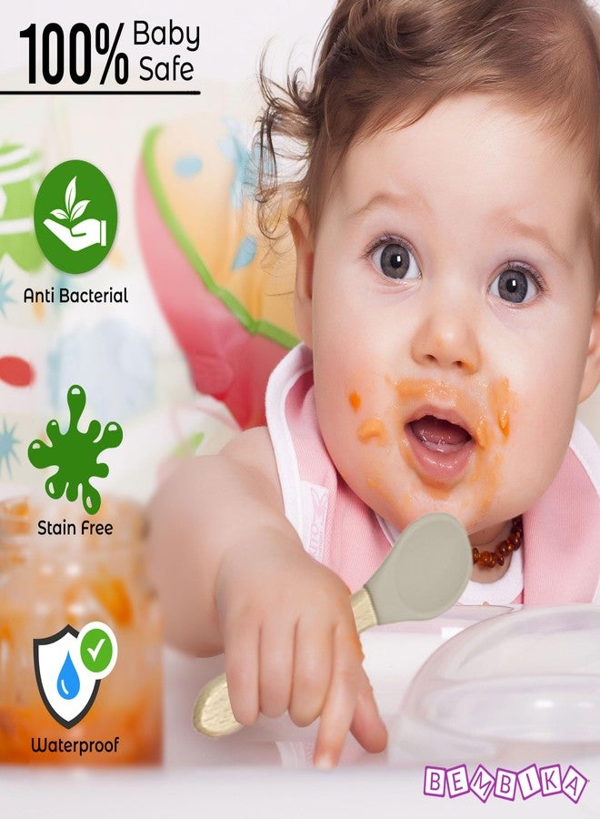 بيمبيكا مجموعة أدوات مائدة سيليكون أساسية لتغذية الأطفال من بيمبيكا، مناسبة لتدريب الأطفال الرضع على تناول الطعام (عبوة من 4 قطع) (بيج) - Image 5