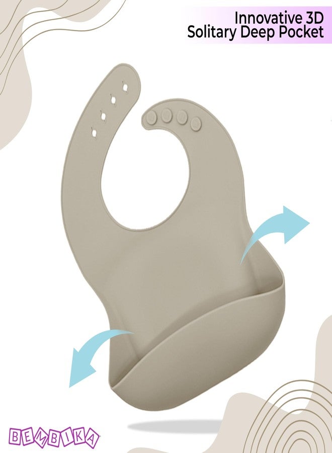 بيمبيكا مجموعة أدوات مائدة سيليكون أساسية لتغذية الأطفال من بيمبيكا، مناسبة لتدريب الأطفال الرضع على تناول الطعام (عبوة من 4 قطع) (بيج) - Image 4