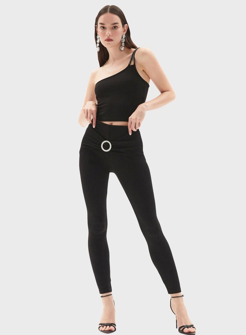 JUNE Stone Buckle Detail High Waist Knitted Legging  - Image 3