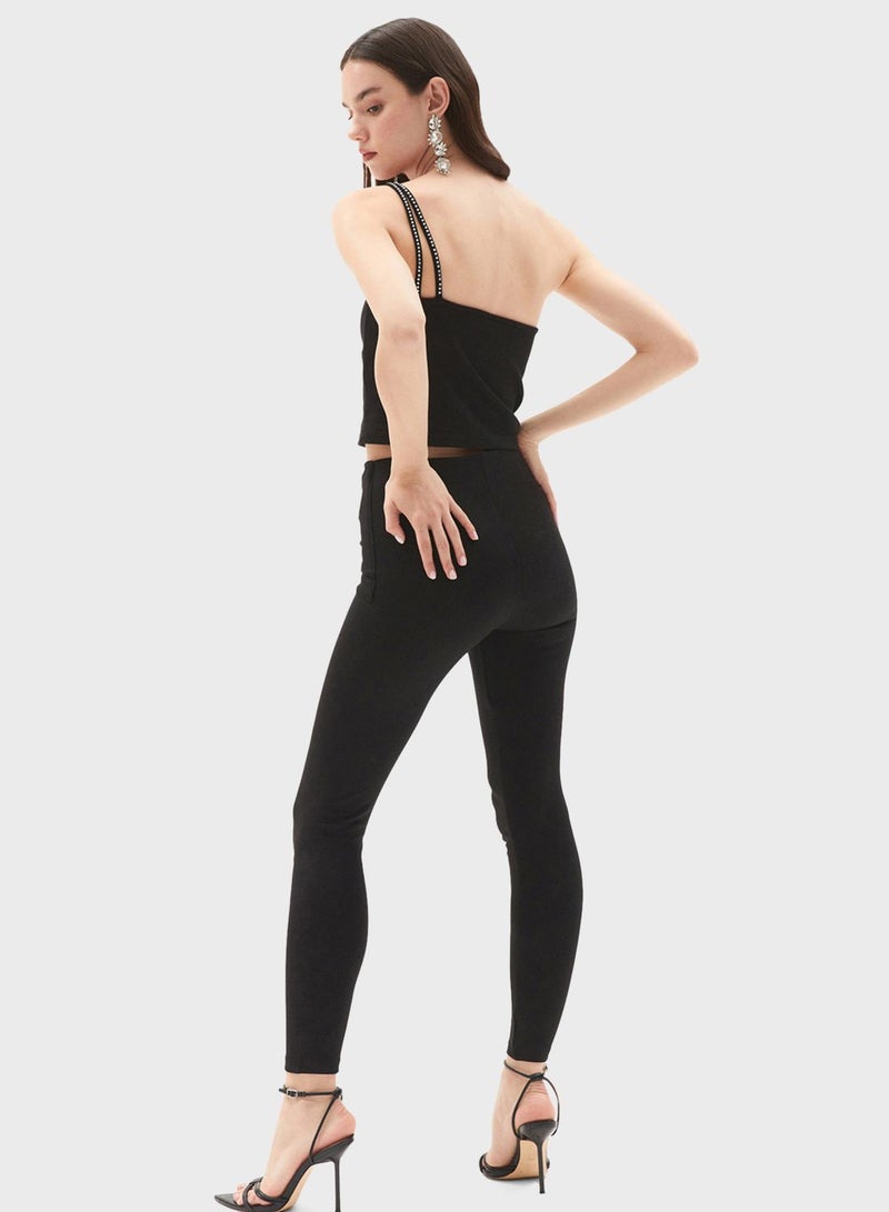 JUNE Stone Buckle Detail High Waist Knitted Legging  - Image 2