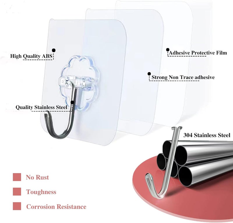 DDMY Heavy Duty Hook 24 Pack Self Adhesive Hooks for Hanging Wall Hooks Transparent Reusable Waterproof Adhesive Sticky Hook for Kitchen Curtain, Towel Bathroom,Coat Shower Door Utility No Damage - Image 4