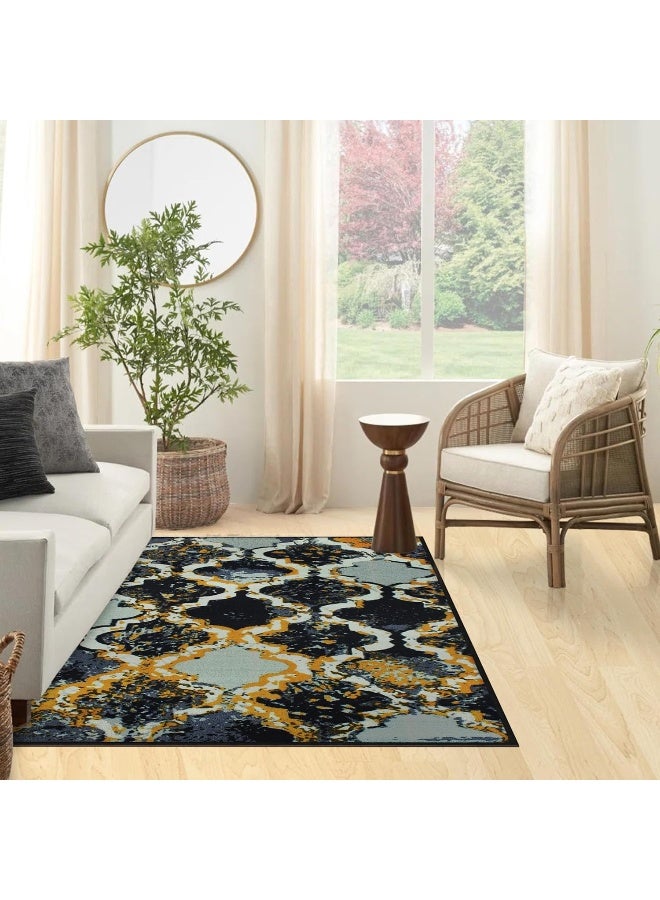 Story@Home Story@Home Carpet For Bedroom, Area Washable Rugs For Bedroom, Kitchen Rug Abstract Print (Grey And Yellow, 90 X 150 Cm) - Image 1