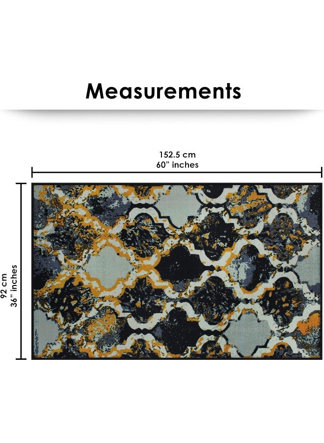 Story@Home Story@Home Carpet For Bedroom, Area Washable Rugs For Bedroom, Kitchen Rug Abstract Print (Grey And Yellow, 90 X 150 Cm) - Image 2