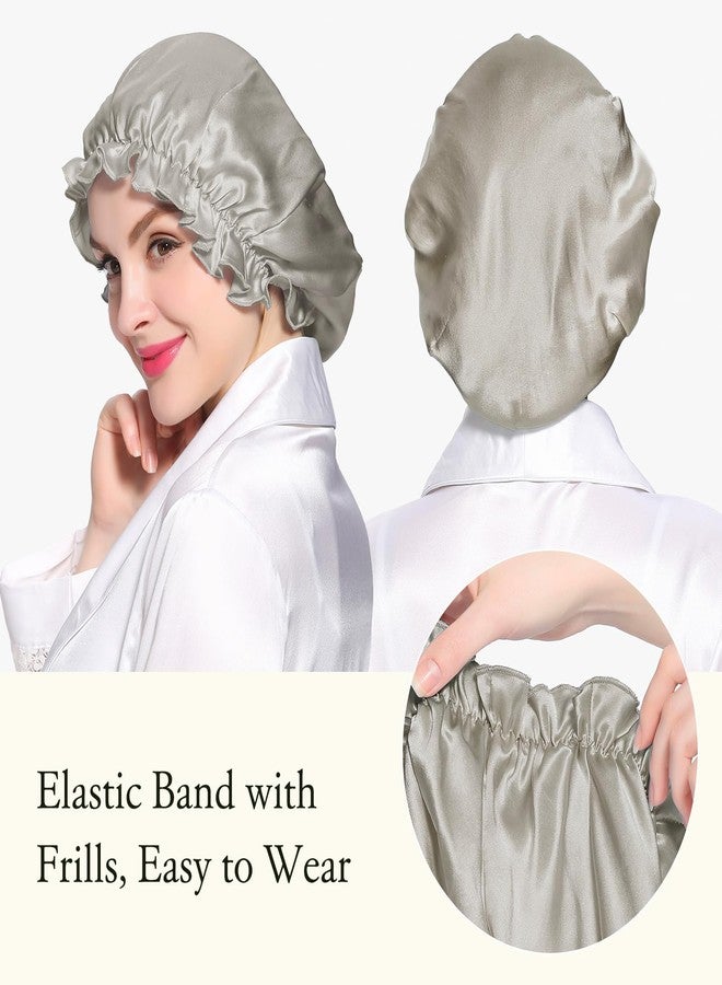 LILYSILK Silk Bonnet for Long and Cruly Hair Womens 100% Mulberry Silk Sleep Cap Ladies Hair Warp for Sleeping with Elastic Band Frills Silk Turban Hair Scarf Silvergray - Image 4