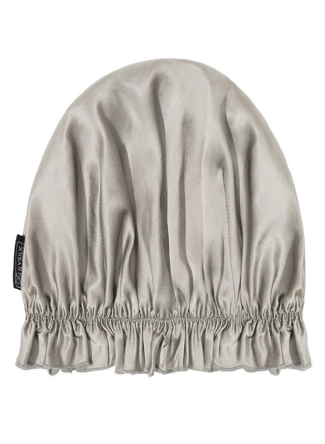LILYSILK Silk Bonnet for Long and Cruly Hair Womens 100% Mulberry Silk Sleep Cap Ladies Hair Warp for Sleeping with Elastic Band Frills Silk Turban Hair Scarf Silvergray - Image 1