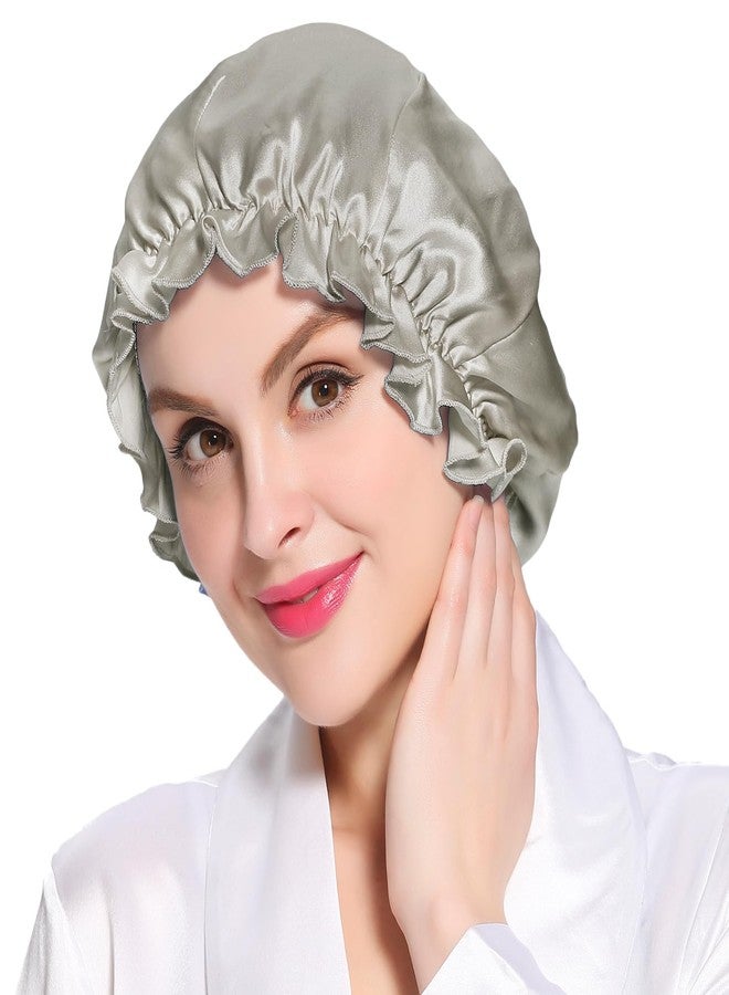 LILYSILK Silk Bonnet for Long and Cruly Hair Womens 100% Mulberry Silk Sleep Cap Ladies Hair Warp for Sleeping with Elastic Band Frills Silk Turban Hair Scarf Silvergray - Image 2