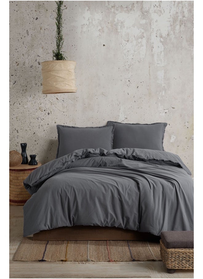 Koza Home Koza Home Boho Plain Natural Gray 100% Cotton Duvet Cover Set Double 200 x 220 7034A 200 x 220  - Image 1