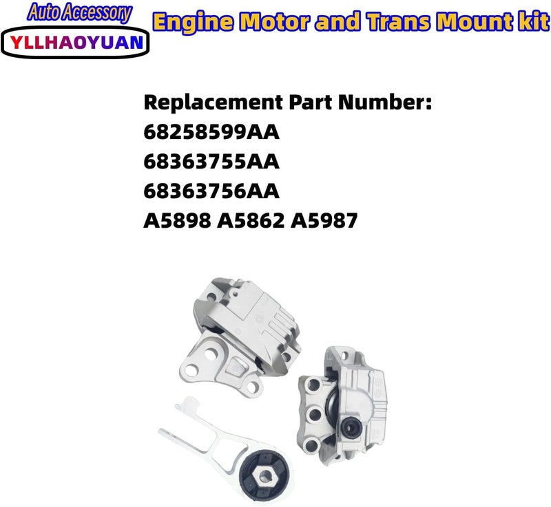 Yllhaoyuan Engine Motor Mount Set - 3Pcs Replacement for Jeep Renegade, Fiat 500X, Compass, and Ram Promaster City - Image 3