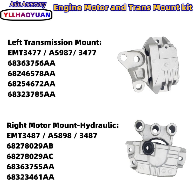 Yllhaoyuan Engine Motor Mount Set - 3Pcs Replacement for Jeep Renegade, Fiat 500X, Compass, and Ram Promaster City - Image 4